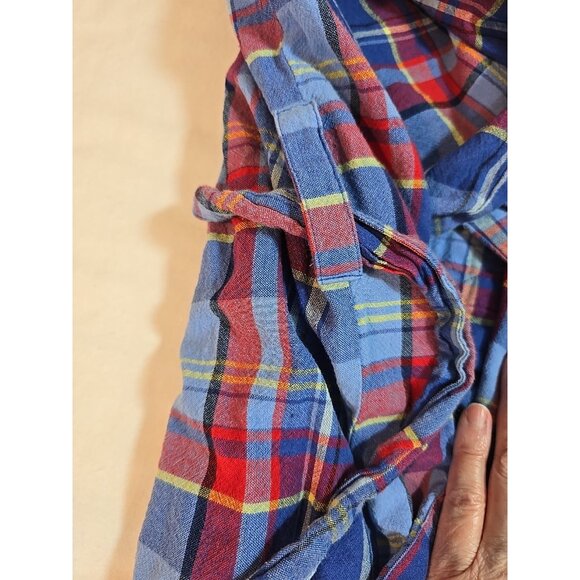 US Polo Assn Logo Robe Men Multicolor Plaid Red Blue 100% Cotton Pocket Size S/M - Picture 10 of 16